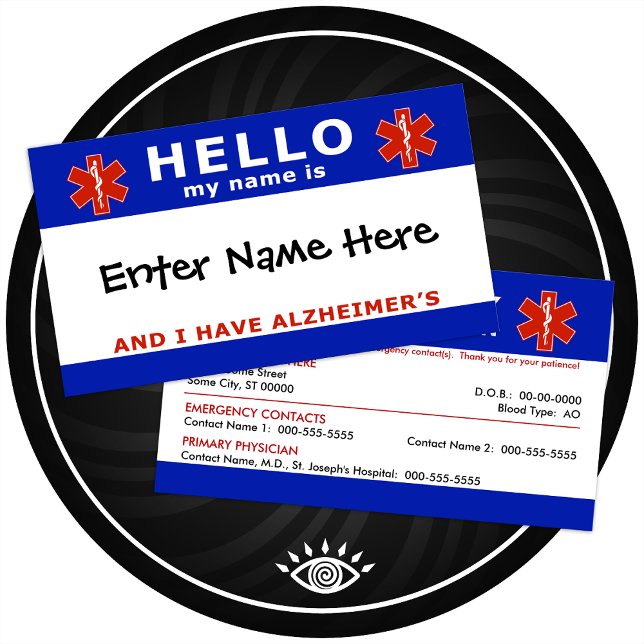 Carte De Visite BONJOUR j'ai alzheimers info d'urgence (Créateur téléchargé)