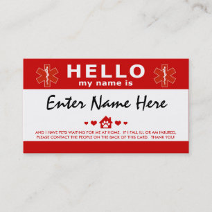 Carte De Visite BONJOUR j'ai des animaux qui m'attendent