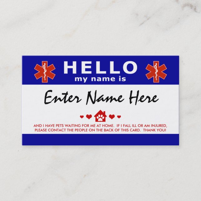 Carte De Visite BONJOUR j'ai des animaux qui m'attendent (Devant)