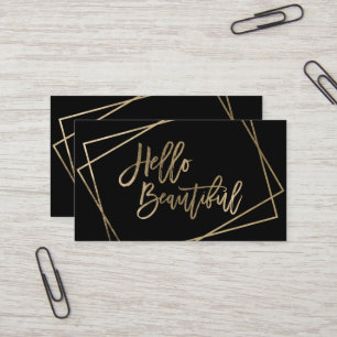 Carte De Visite Bonjour magnifique faux script or noir géométriq