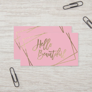 Carte De Visite Bonjour magnifique faux script or rose géométrique