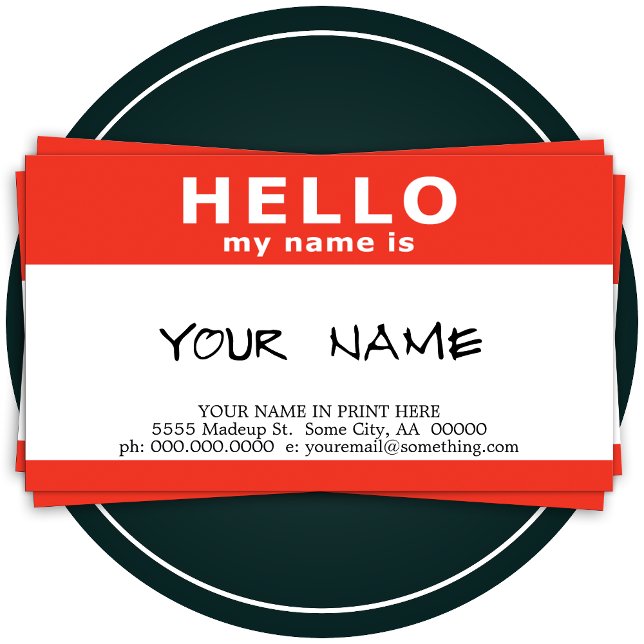 Carte De Visite bonjour mon nom est rouge nom tag (Créateur téléchargé)