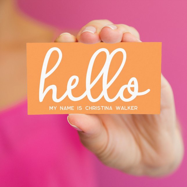 Carte De Visite Bonjour Mon Nom Est Tangerine Orange Blanc Minimal (Créateur téléchargé)