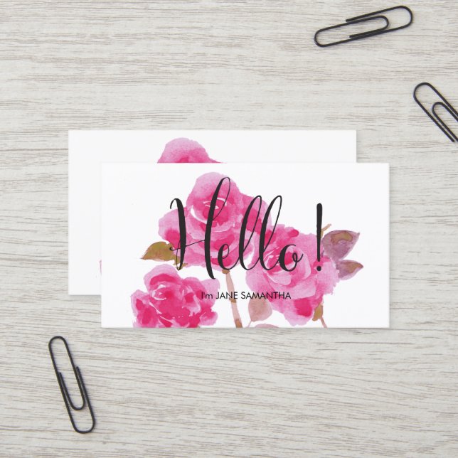 Carte De Visite Bonjour, Rose Floral (Devant/Arrière en situation)