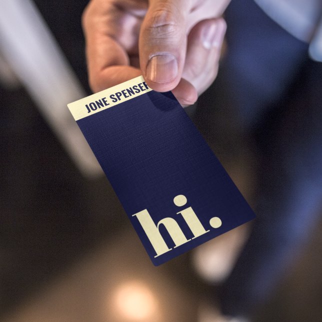 Carte De Visite Bonjour Simple Typographie Bleu & Beige Décontract (Créateur téléchargé)