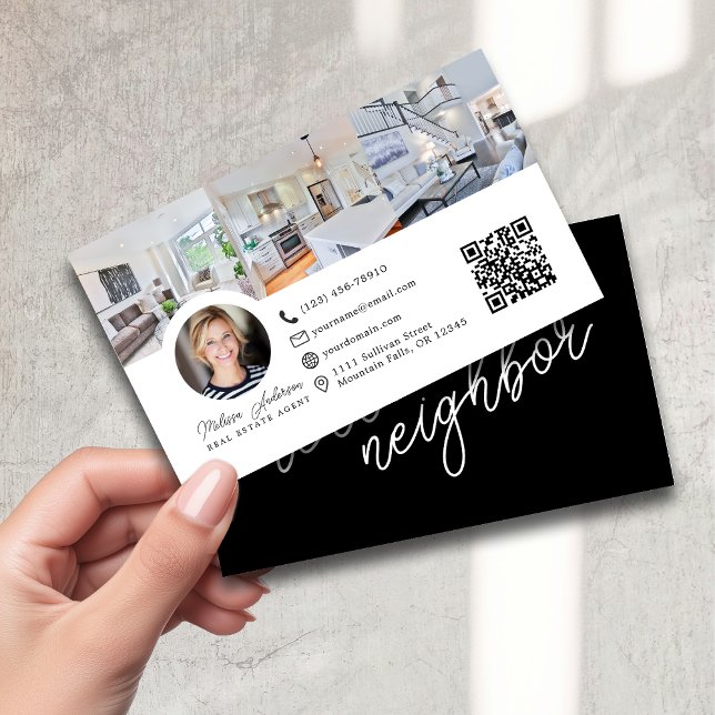 Carte De Visite Bonjour Voisin Immobilier Photo QR Code (Créateur téléchargé)