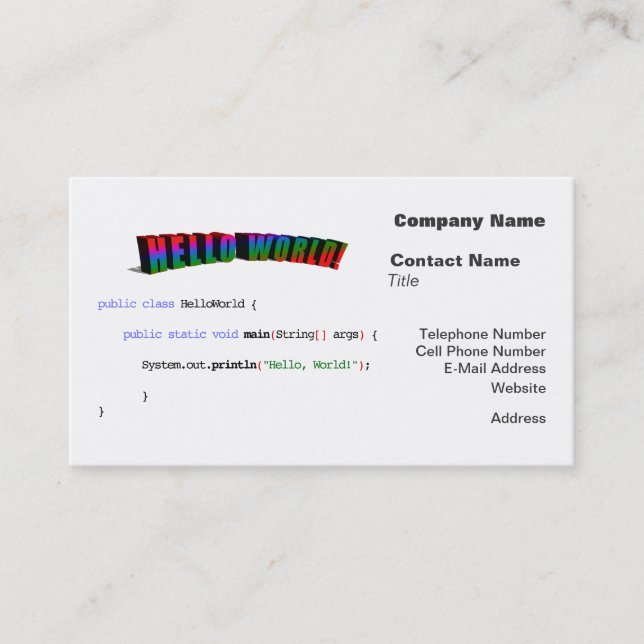 Carte De Visite Bonjour World geek saluant Java (Devant)