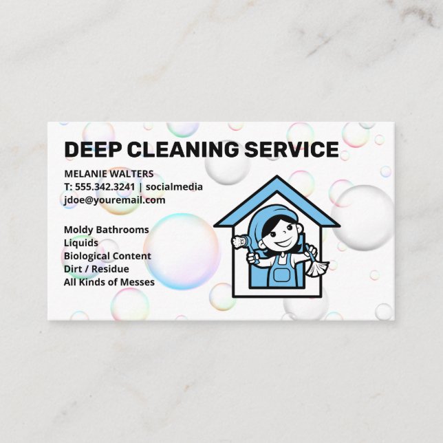 Carte De Visite Bonne servante | Logo du service de nettoyage | Bu (Devant)