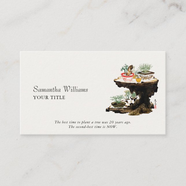 Carte De Visite Bonsai Tree Botanique Plante japonais Aquarelle (Devant)