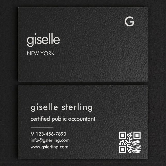 Carte De Visite Bookkeeper Accountant CPA Faux Leather QR Code  (Créateur téléchargé)