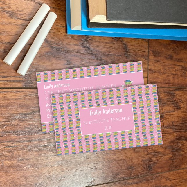 Carte De Visite Books Pattern Pink Educator Framed Business Card (Books pattern pink educator double-sided business cards .)