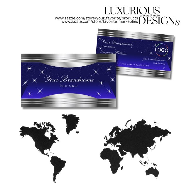 Carte De Visite Bords Ariments Ciel Bleu Argent de nuit avec logo (Créateur téléchargé)