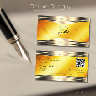 Carte De Visite Bords or en marbre orange exquis Logo Code QR