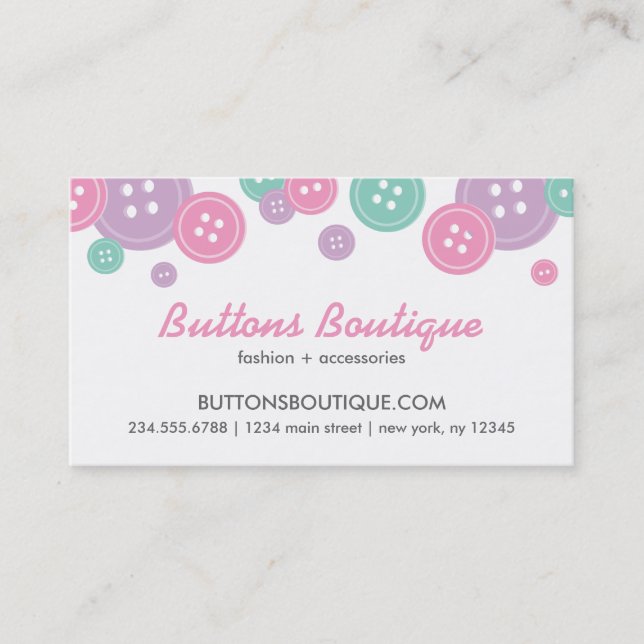Carte De Visite Bordure Aqua Lilac & Boutons mignons roses (Devant)