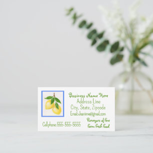 Carte De Visite Bordure Bleue au Citron à l'aquarelle