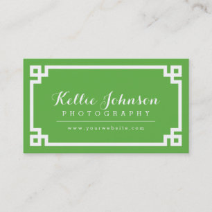 Carte De Visite Bordure clé grecque chic verte et blanche