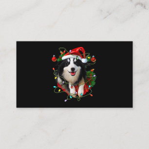 Carte De Visite Bordure Collie Reindeer Santa Hat Noël Lumières Ch