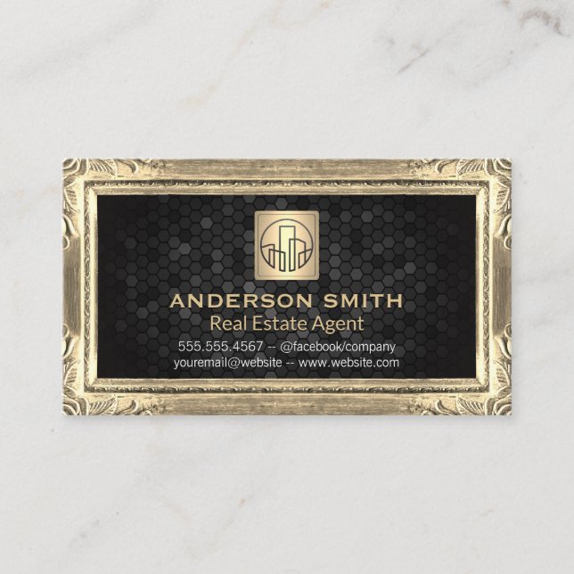 Carte De Visite Bordure d'antiquité or | Icône de construction | G (Devant)