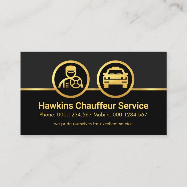 Carte De Visite Bordure de voiture de taxi Gold Chauffeur (Devant)