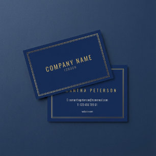 Carte De Visite Bordure d'effet or, bleu professionnel