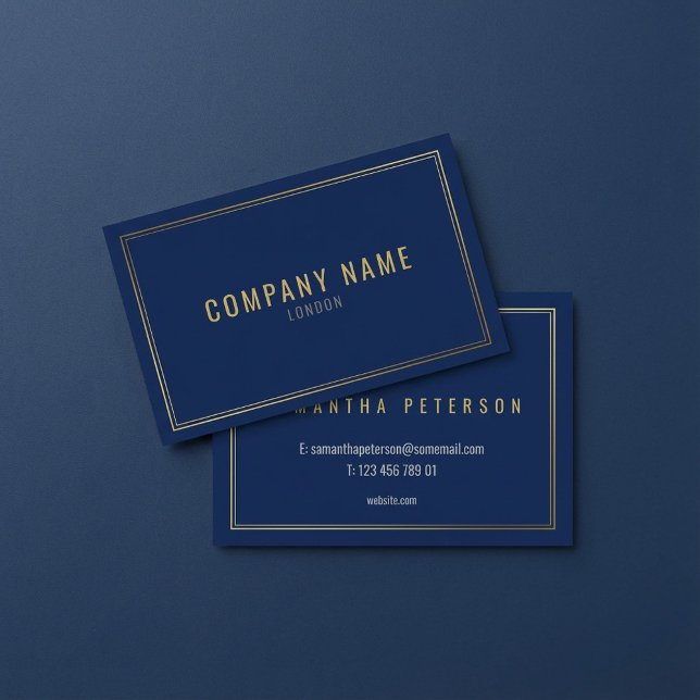 Carte De Visite Bordure d'effet or, bleu professionnel (Gold effect border, blue professional business card.)