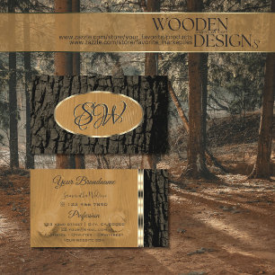 Carte De Visite Bordure d'or d'écorce d'arbre rustique naturel av