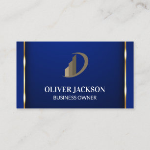 Carte De Visite Bordure d'or   Icône bleue   Logo de l'entreprise