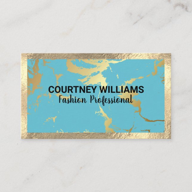 Carte De Visite Bordure d'or | Marbre Turquoise d'or (Devant)