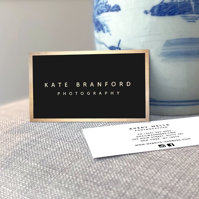 Carte De Visite Bordure d'or noir moderne professionnel (Créateur téléchargé)