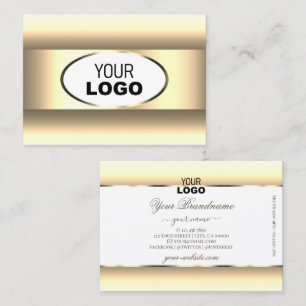 Carte De Visite Bordure en or clair logo en blanc et crème Ombre