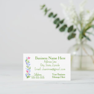 Carte De Visite Bordure florale rose vert bleu aquarelle