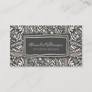 Carte De Visite Bordure moderne moderne d'art floral noir et blanc
