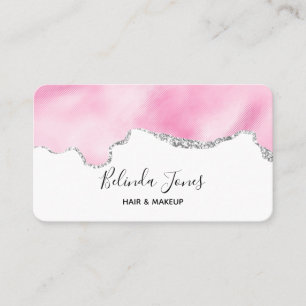 Carte De Visite Bordure Parties scintillant rose et argent Faux él