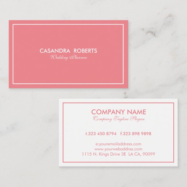 Carte De Visite Bordure rose et blanche simple et réversible (Devant / Derrière)