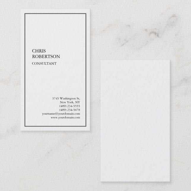 Carte De Visite Bordure spéciale gris blanc moderne unique (Devant / Derrière)