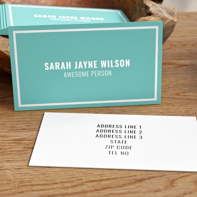 Carte De Visite Bordure turquoise et blanche Superbe personne simp (You are the most awesome person because your business card says so.)