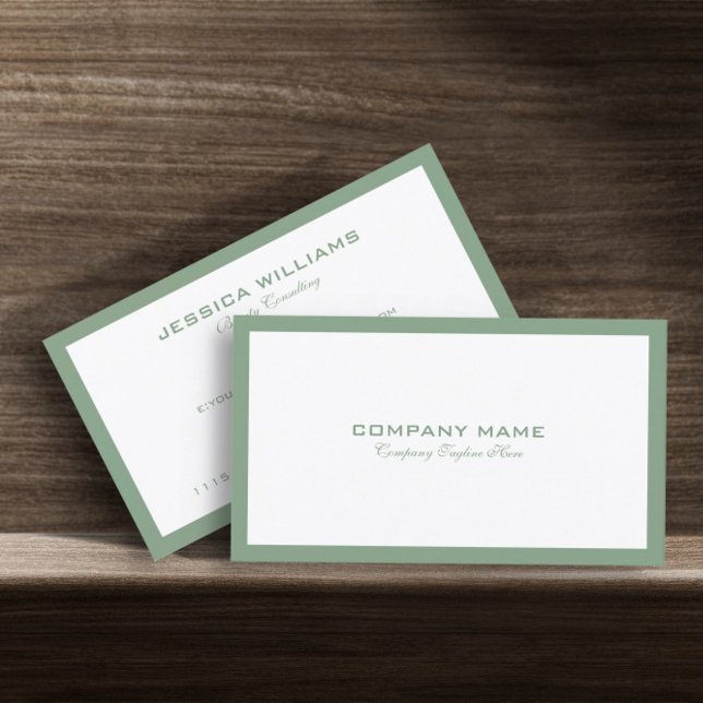 Carte De Visite Bordure Verte De Sage Minimale Sur Blanc (Créateur téléchargé)