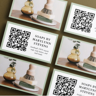 Carte De Visite Bordure verte Sage Code QR et insertion photo