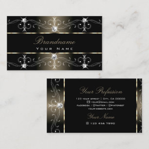 Carte De Visite Bordures Ornées Noir Beige Joyaux Ornements