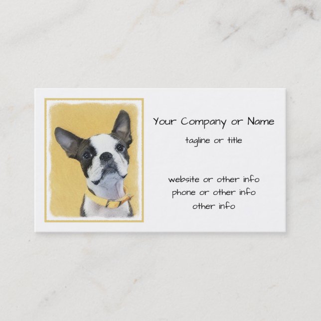 Carte De Visite Boston Terrier Painting - Cute Original Dog Art (Devant)