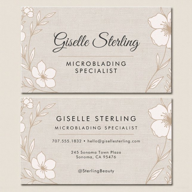 Carte De Visite Botanical Floral Linen Microblading Specialist (Créateur téléchargé)