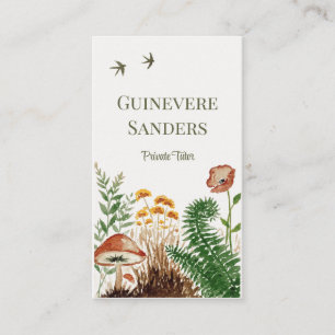 Carte De Visite Botanique aquarelle de fleurs sauvages Fougère Cha