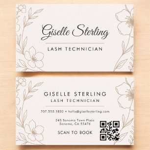 Carte De Visite Botanique Floral QR Code Blush Lash Technicien