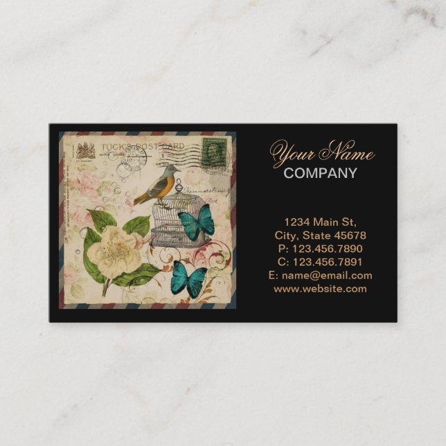 Carte De Visite botanique français d'oiseau floral minable (Devant)