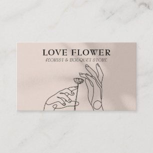 Carte De Visite Botanique Moderne : Mains et Fleur Ivoire Beige