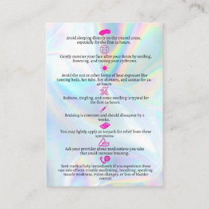 Carte De Visite Botox Aftercare Faux Holograph Instruction