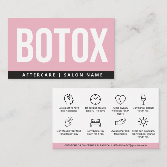 Carte De Visite Botox Lip Filler instructions Editable Aftercare (Devant / Derrière)