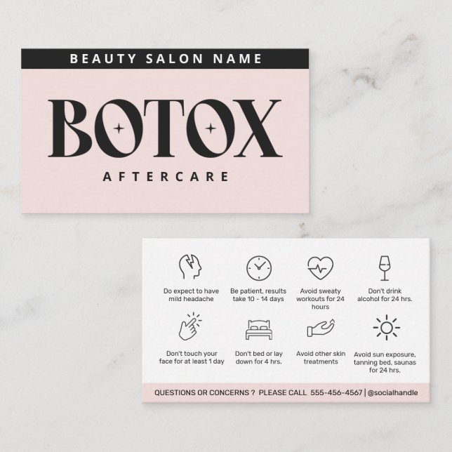 Carte De Visite Botox Lip Filler instructions Editable Aftercare  (Devant / Derrière)