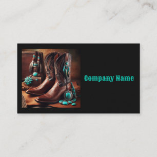 Carte De Visite Bottes de cowboy et bijoux Turquoise (Noir)