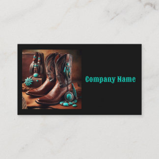 Carte De Visite Bottes de cowboy et bijoux Turquoise (Noir)